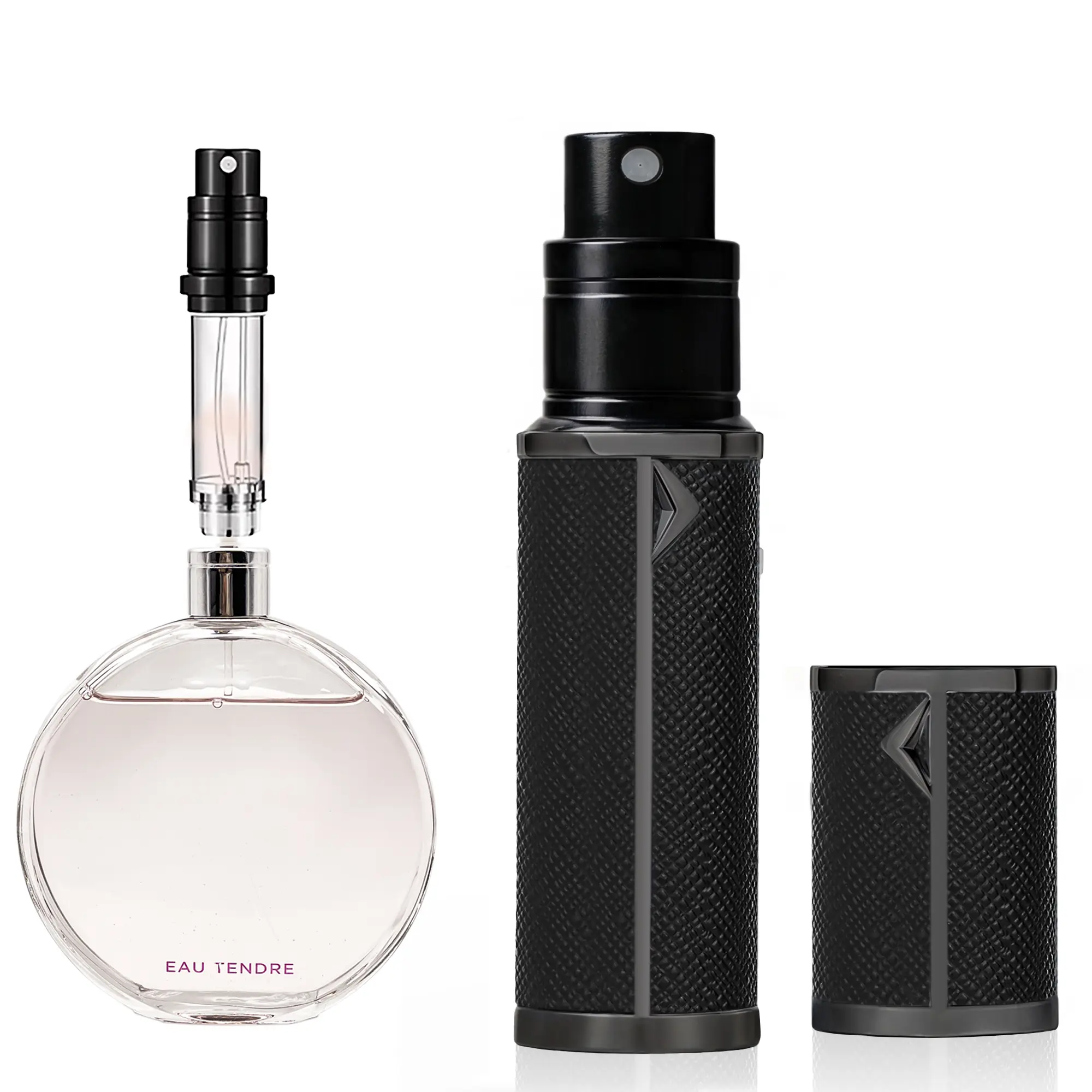 5ml Refillable Perfume Atomizer, AB00BK, Black Leatherette Cover, Bottom-Fill Design