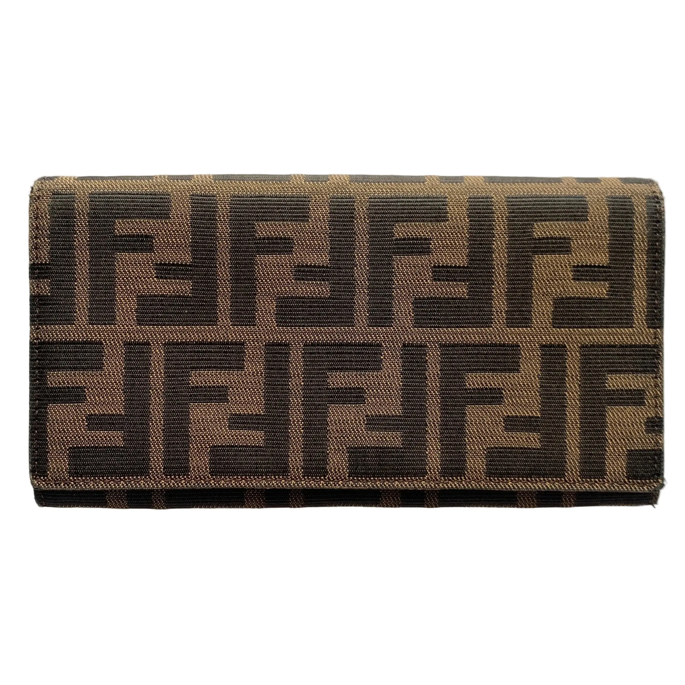 Pre-owned FENDI Brown Small Leather Goods zucca monogram long wallet Authentic with COA 74x4