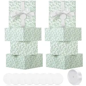Green 8 Pack Floral bridesmaid proposal  Boxes 8 x 8 x 4 Inch Flower Paper Boxes with Ribbon Label Card for Wedding Bridesmaid  Bridal  Shower Birthday Party Favor (Chinoiserie)