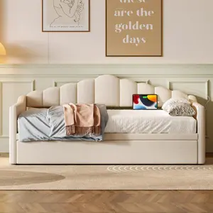 Bellemave Velvet Soft Padded Twin Daybed Frame - Adjustable Height Pop-Up Truck Design, Curved Back, USB & Type-C Charging Ports, No Spring Required, Indoor Use