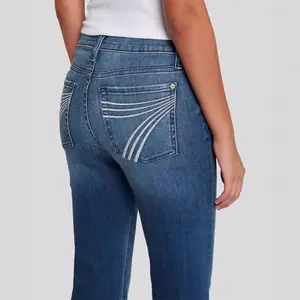 Women's Slim Fit Stretch Mid-Waist Flared Jeans Denim Pants