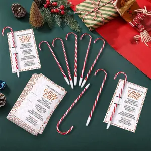 Christmas 20pcs Gift Set, Candy Cane Religious Story Cards, Pens & Rope, Perfect for Church Holiday Party Favors