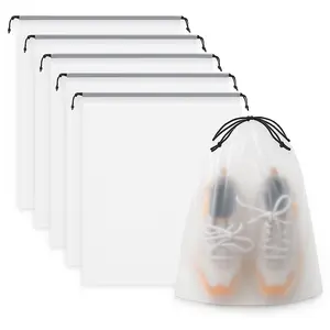 Reusable Waterproof Shoe Bags for Travel Packing, Drawstring Dustproof PE Shoe Organizers for Men Women Kids, Lightweight Durable Frosted Design, Ideal for Sneakers Heels Boots, 15.7 x 11.8 in