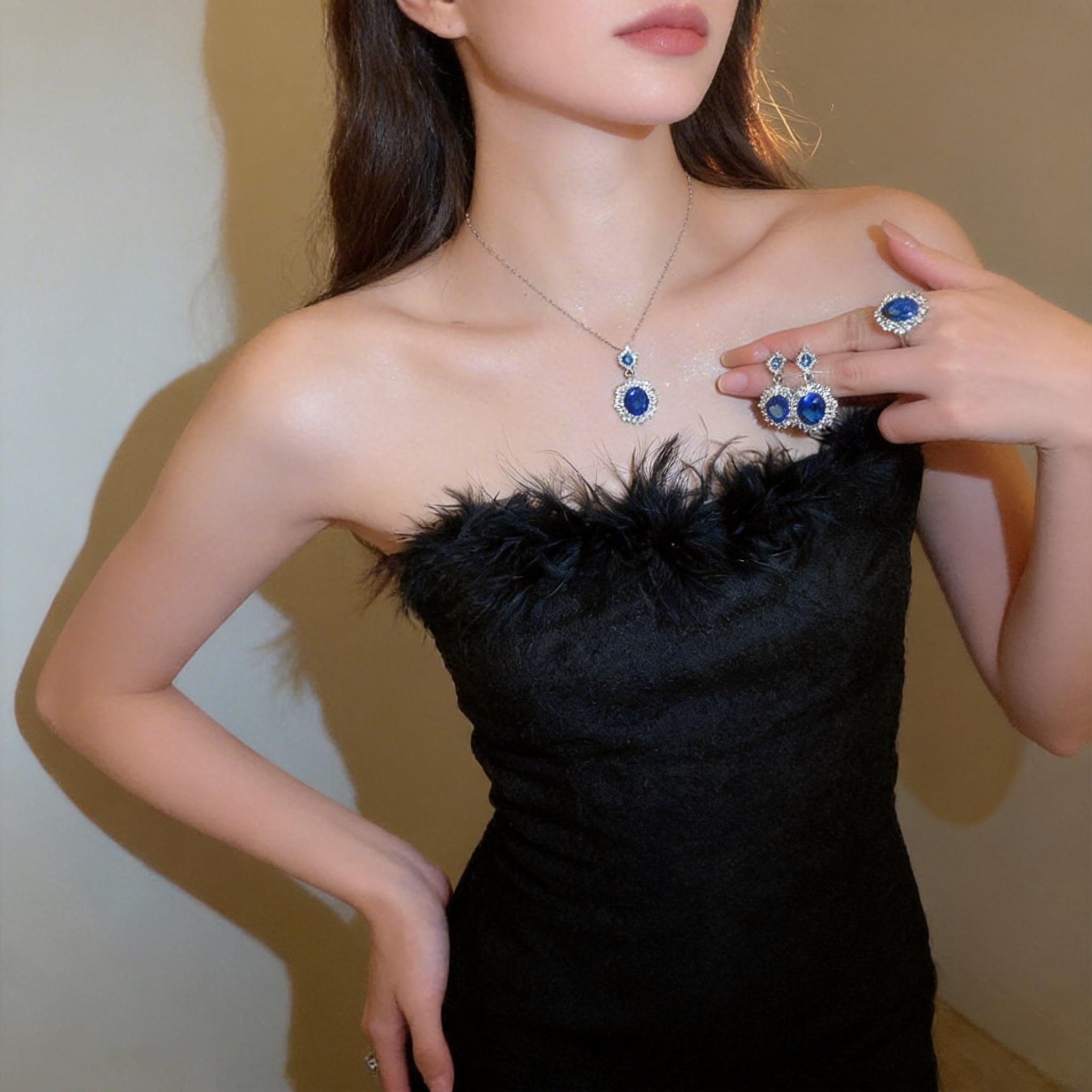 Hypoallergenic Blue Sapphire Jewelry Set for Women, Necklace Earrings Ring 3Pcs, Perfect Gift for Birthday Anniversary Valentine's Day Christmas, Ideal for Wedding, Prom, Party, Daily Wear & Formal Occasions, Skin-Friendly Luxury Accessory Hypoallergenic Blue Sapphire Jewelry Set for Women, Necklace Earrings Ring 3Pcs, Perfect Gift for Birthday Anniversary Valentine's Day Christmas, Ideal for Wedding, Prom, Party, Daily Wear & Formal Occasions, Skin-Friendly Luxury Accessory