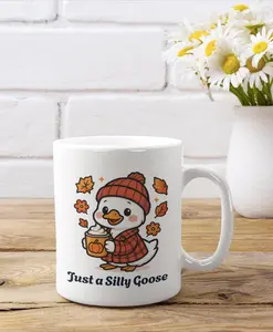 Just a Silly Goose Ceramic Mug Cute Goose Mug with Handle Gift for Coffee Lovers Fall Decor Autumn Goose Mug BPA-Free Microwave & Dishwasher Safe 11oz 15oz Options