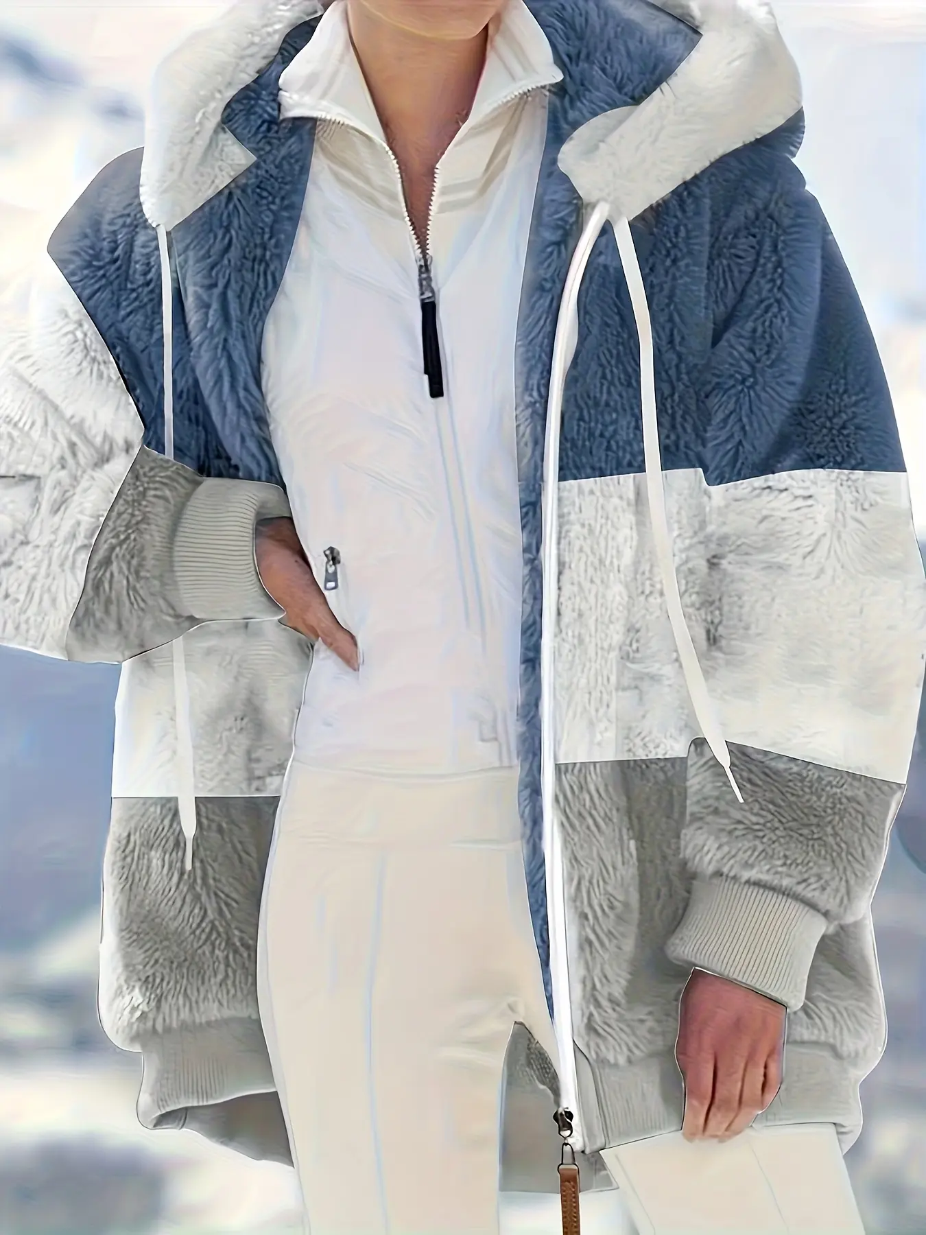 Women's Fashion Warm Plush Hooded, Fall Winter Casual Loose Fit Coat with Zipper Pockets, Stylish Long Sleeve Outerwear, Winter Fashion Clothing, Casual Outerwears