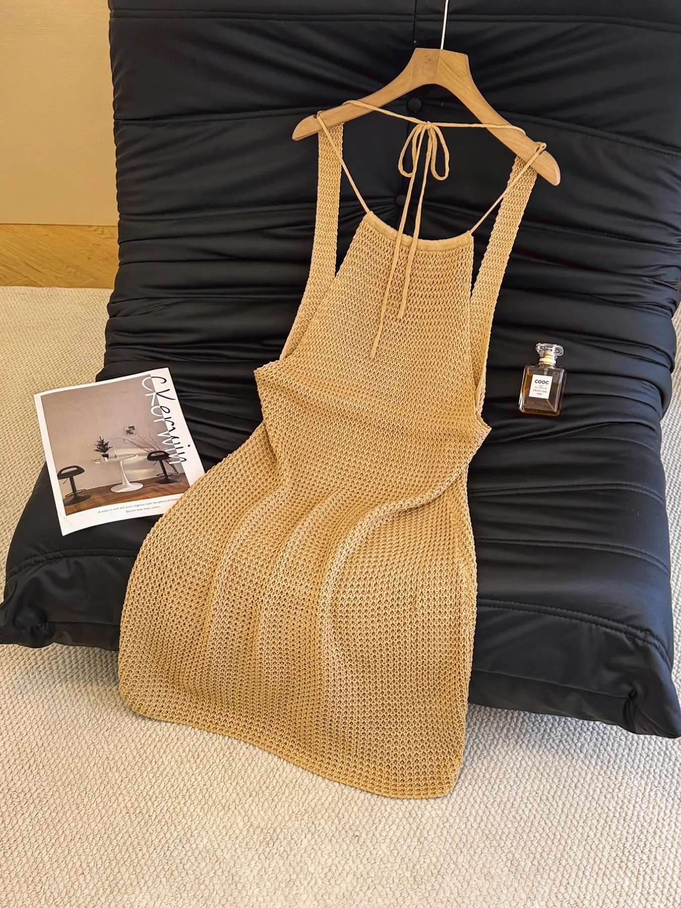 Women's Solid Color Sweater Dress, Casual Sleeveless Halter Neck Backless Knit Dress for Summer, Fashion Women's Dress for Beach Holiday, Boho Sleeveless Dress, Sleeveless Beach Gown