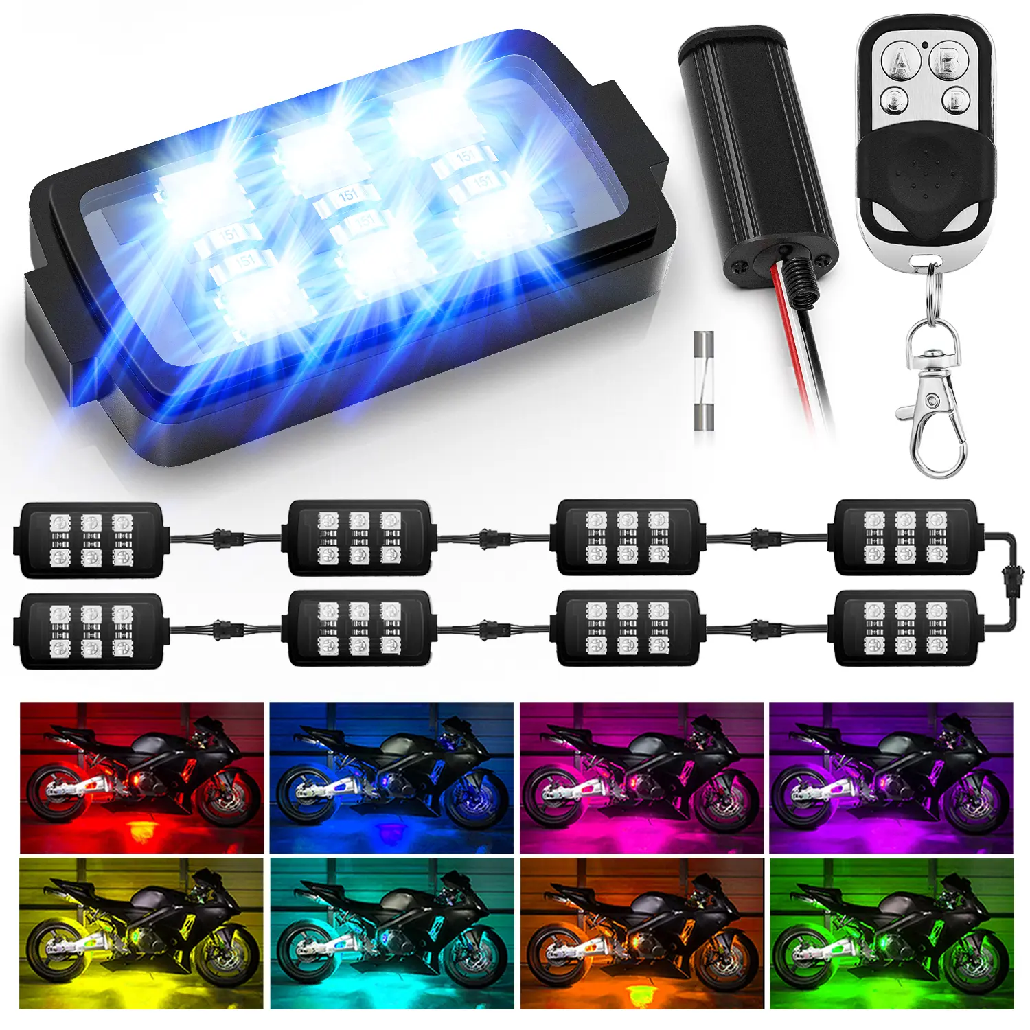 Nilight 8pcs Motorcycle RGB LED Strip Lights Kit - Waterproof Multi-Color Neon LED Ambient Light Bar with RF Wireless Control, for Harley Davidson, 2-Year Warranty Led Roof Twinkle Led Backlights