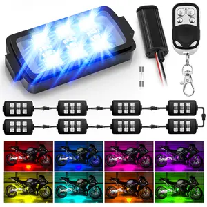 Nilight 8pcs Motorcycle RGB LED Strip Lights Kit Multi-Color Neon Waterproof Atmosphere Lights with RF Wireless Smart Remote Controllers for Harley Davidson Suzuki,2 Years Warranty