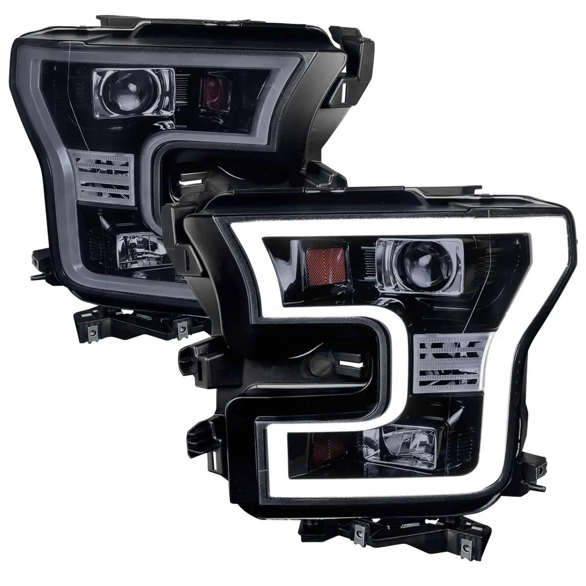 2015-2017 Ford F-150 LED Bar Outline Projector Headlights (Glossy Black Housing/Smoked Lens)
