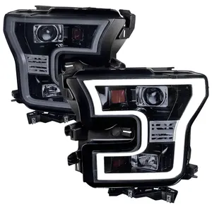 2015-2017 Ford F-150 LED Bar Outline Projector Headlights (Glossy Black Housing/Smoked Lens)