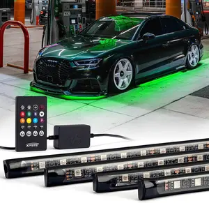 XPRITE Car LED Underglow Neon Accent Strip Lights Kit, 4Pcs 12V RGB with Sound Active Function and Wireless Remote Control, Exterior Underbody Lighting for Car SUV Truck