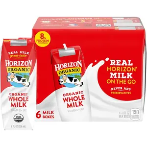 Horizon Organic Shelf Stable Whole Milk Boxes, Pack of 6 - 8g Protein per Serving