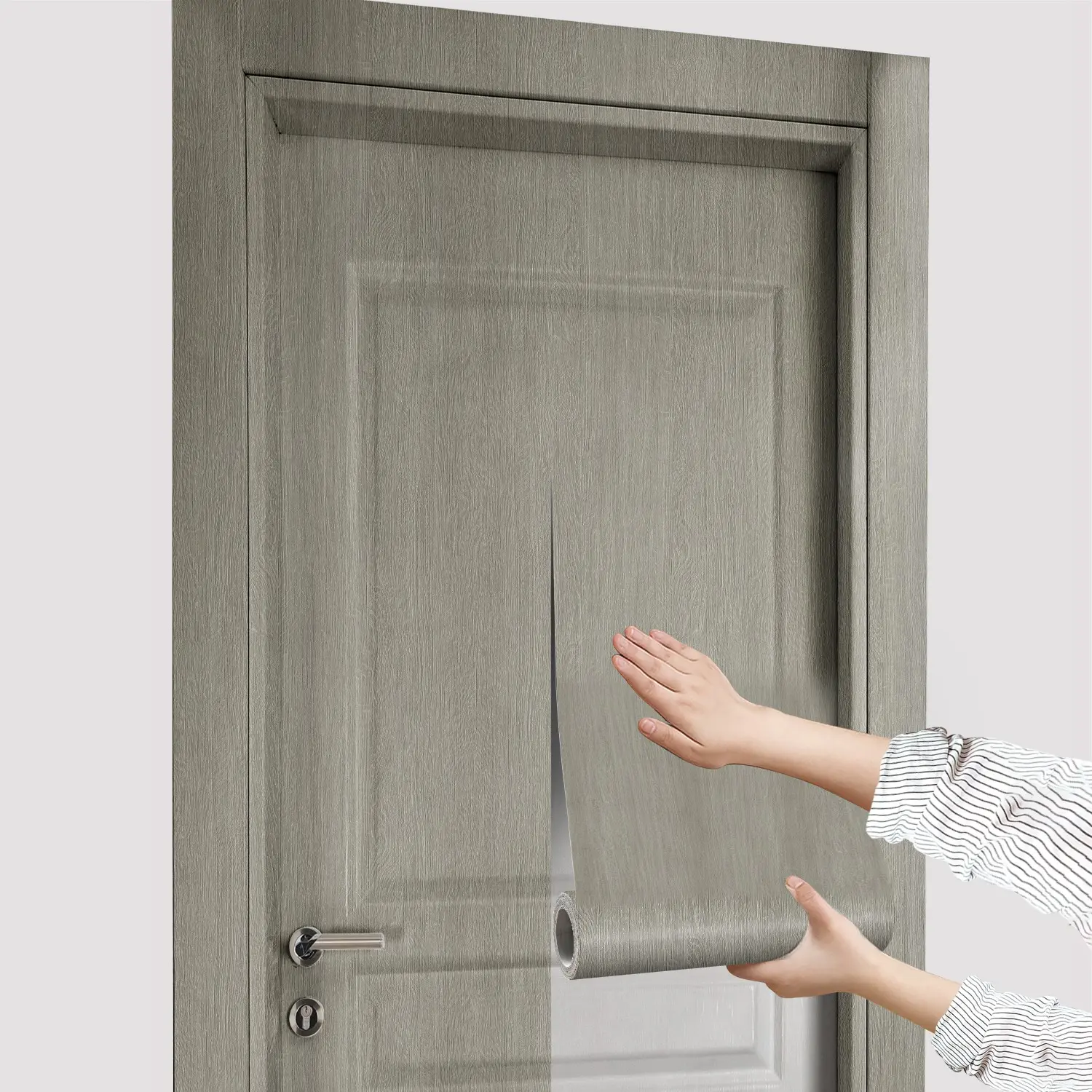 Wood Grain Pattern Door Sticker, 1 Count Waterproof Self-adhesive Wallpaper, Removable Wall Decoration for Home Living Room Bedroom Kitchen Office