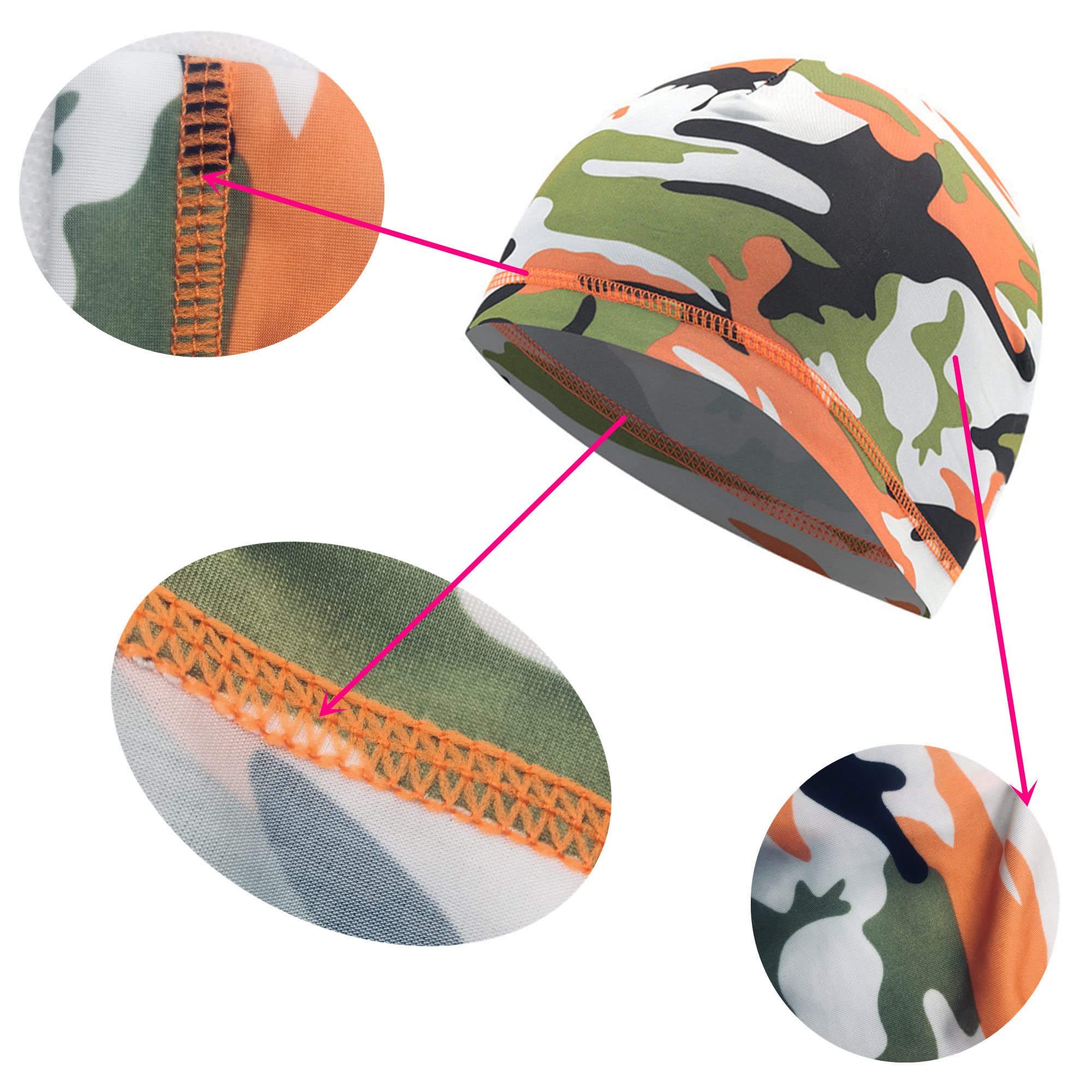 Super Value 10 PCS Set 4 PCS Camouflage Beanie Skull Caps  + 6 PCS Temporary Tattoo Ice Silk Arm Sleeves Sun Protection Breathable Quick Dry Helmet Liner Caps and Cool Arm Sleeves for Men Women Summer Essential Accessories