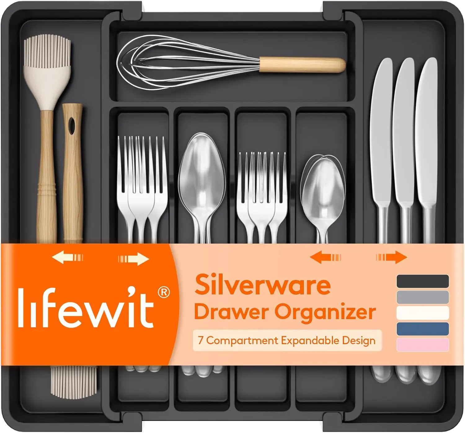 Expandable Silverware Drawer Organizer, Kitchen Utensil Tray for Cutlery and Drawer Storage