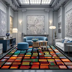 Colorful Plaid Pattern Rug, 1 Count Non-slip Washable Floor Mat, Decorative Carpet for Home Living Room Bedroom Hotel Dormitory