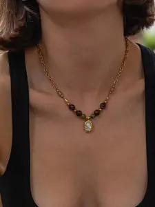 Bohemian Multi Layer Natural Stone Bead Pendant Necklace Women Stainless Steel Gold Plated Stackable Chokers Necklaces New