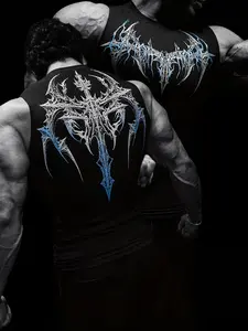 Men's Sleeveless Compression Shirt, New Muscle Fitness Vest, Shaping Top, Front & Back Fashion Print, Quick-Dry Sports Tank, Athletic Compression