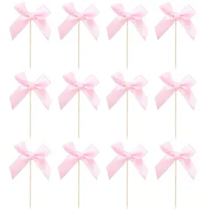 10pcs Bow Cupcake Toppers, Polyester Bow Cake Decorations, Cake Decorating Supplies, Versatile Celebration Decor, No-Feather, Electricity-Free for Birthday, Wedding, Engagement, Bachelorette, Christmas, New Year, Valentine'S Day