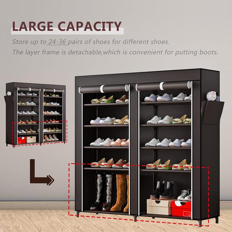 Shoe Rack Storage Organizer 6 Tier 24-36 Pairs Portable Metal Dust Cover Non Woven with Side Pocket Shoe Shelf Cabinet for Entryway Bedroom Closet Smooth Waterproof Multicolor L35.43W11.81H42.52 inches