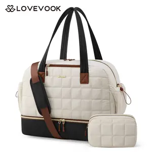 LOVEVOOK Large Travel Duffle Bag,Weekend Travel Bag with Shoe Compartment,Lightweight Machine-Wash Puffer Handbag, Airplane-approved Carry-on Bag,Overnight Bag with Toiletry Bag,Waterproof Gym bag,TikTokShopStockUp