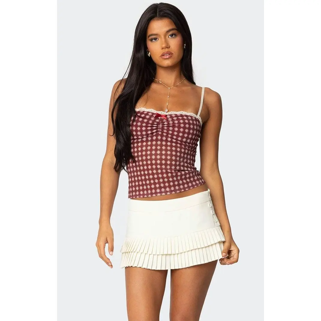 Edikted Women's Checkered Mesh Built in Bra Top