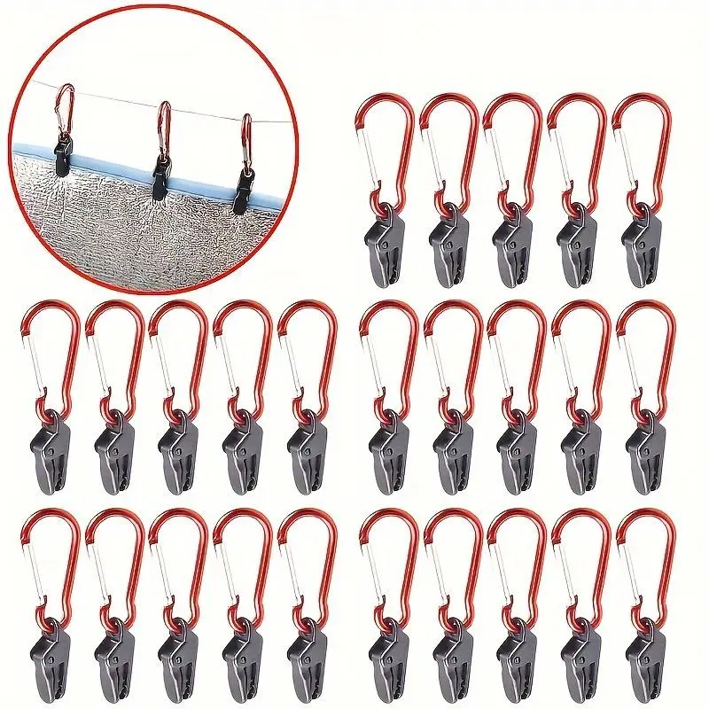 20pcs Tarp Clip Windproof Clamp With Carabiner, Awning Clamp Set For Awnings Outdoor Camping Caravan Canopies Tent Camping Gear, Camping Supplies, Camping Equipment
