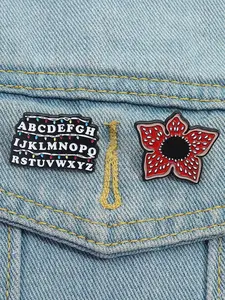 Sci-Fi Mystery Movie Badges Set, Flower Brooch, Letter Light Signs Demon King Shape, Colorful Badges for Stranger Things Fans Collection, Drop Set Pins, Lapel Pin