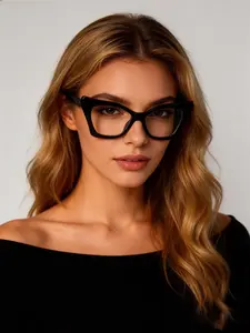 Irregular Cat Eye Color Block Flat Glasses, Metal Hinge Design, Anti-Blue Light, Casual Style, Daily Wear, School & Office Use