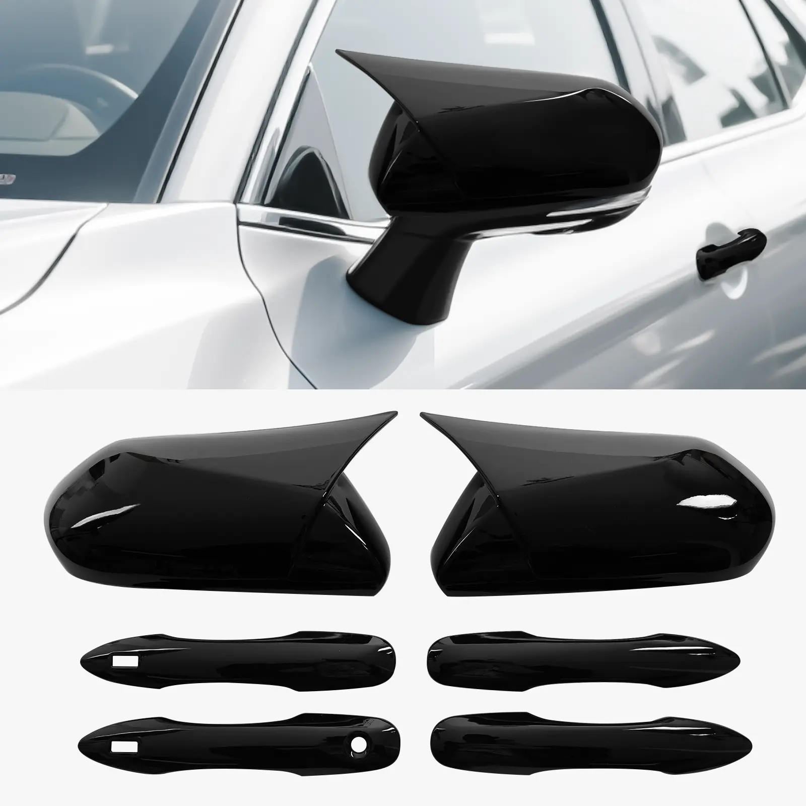 Side Mirror Cover for Toyota Camry 8th Gen 2018-2024 Glossy Black Sport Style Rearview Mirror Cap Trim + Door Handle Covers Self Adhesive Exterior Exterior Decoration Accessories