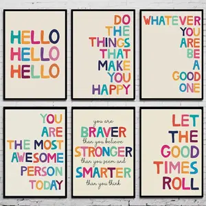 6pcs/set Unframed Retro Vintage Letters Print Inspirational Quote Canvas Poster Picture Canvas Painting Motivational Wall Art for Living Room Home Decor Mural Cuadros
