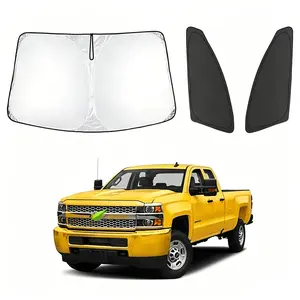 Canvcle 3PCS Windshield Sun Shade for 2015-2019 Chevy Silverado/GMC Sierra 2500HD 3500HD, Front and Side Window Sunshade Custom Fit Silverado, Foldable Sun Visor Protector Blocks Heat UV Rays