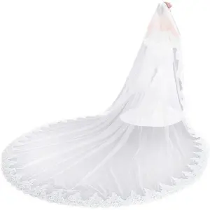 Women's 2 Tier Royal Length Lace Wedding Bridal Veil With Comb L01