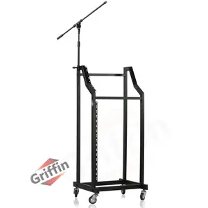 GRIFFIN Rack Mount Cart Stand & Top Mixer Platform 25U | Rolling Music Studio Booth Case Holder | Pro Audio Recording Cabinet Mount Rails | Sound Stage Equipment DJ Gear Display for Amplifier, Effects