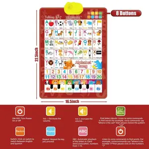 English-Spanish Alphabet Poster For Kids – Interactive Talking ABC & Number Chart for Bilingual Learning, 3-10 years old Kids, Early Education Toy with Basic Vocabulary