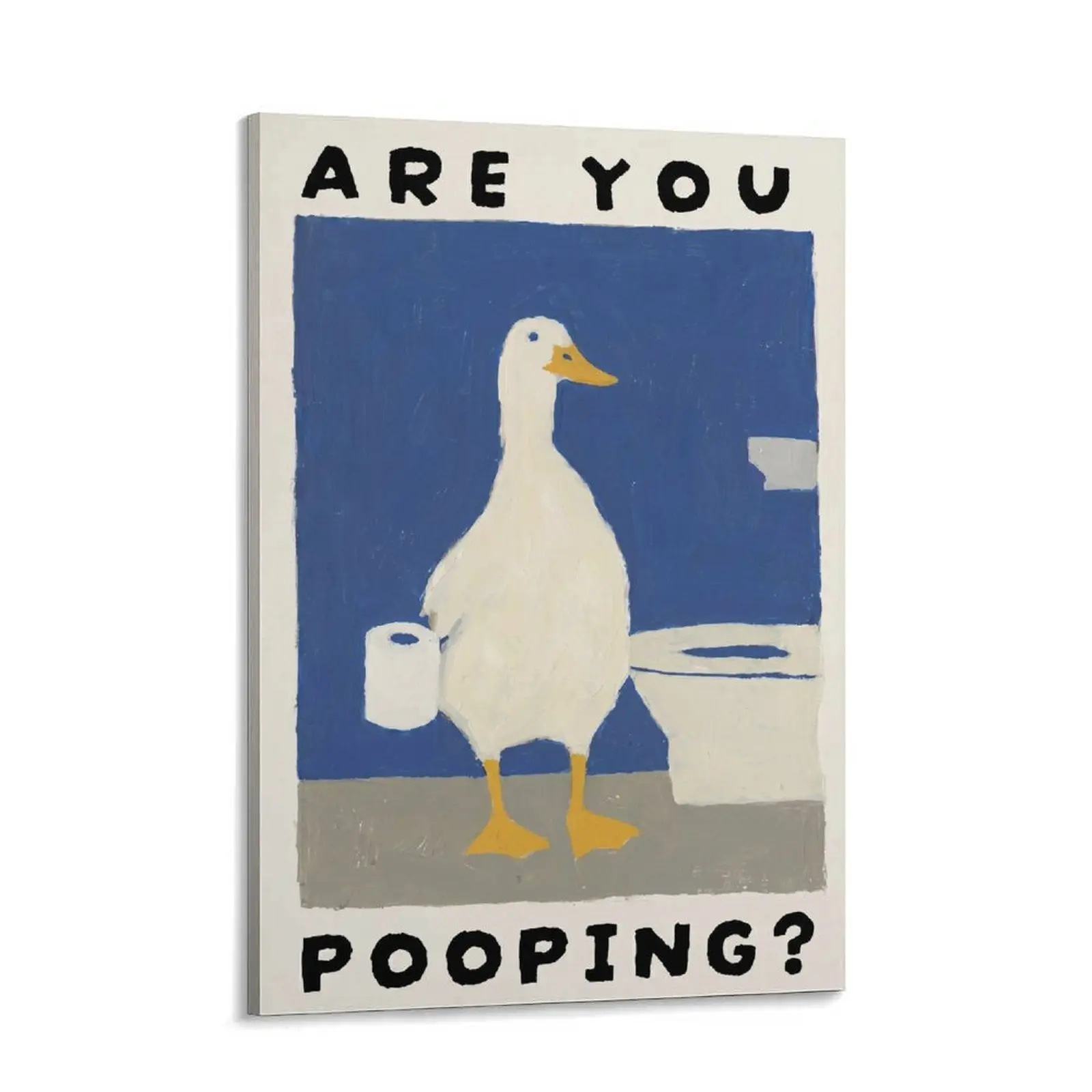 Funny Duck Bathroom Canvas Wall Art | Meme Poster for Restroom, Apartment, Guest Bathroom Decor, Chaotic Humor Animal Artwork, Minimalist Funny Duck Canvas Print