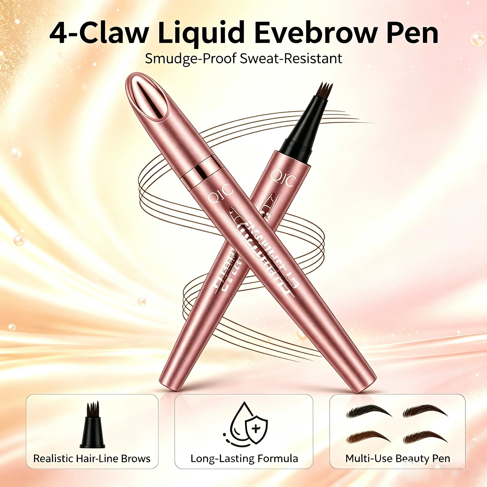 4-Tip Liquid Eyebrow Pen, Easy-Drawing Brow Makeup Pen for Beginners, Long-Wear Daily Eyebrow Cosmetic