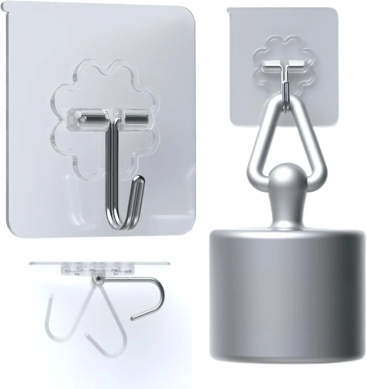 Heavy Duty Hook 24 Pack Self Adhesive Hooks for Hanging Wall Hooks Transparent Reusable Waterproof Adhesive Sticky Hook for Kitchen Curtain, Towel Bathroom,Coat Shower Door Utility No Damage