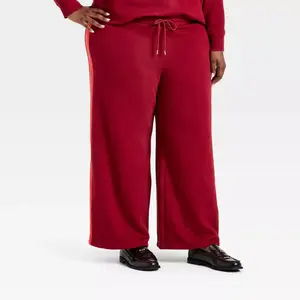 Women's Mid-Rise Straight Leg Fleece Pull-On Pants - Universal Thread Maroon XXL