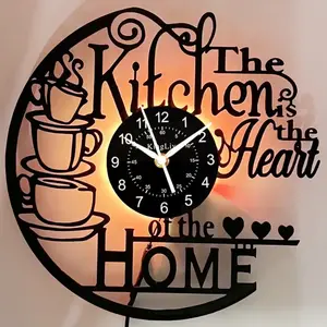 12 Inch Kitchen Clock Vinyl Record Clock, Creative Kitchen Home Decor, Restaurant Cafe Coffee Wall Decor Theme, Gift for Women Wife (Black Coffee Cup) christmas Decorative Mount room