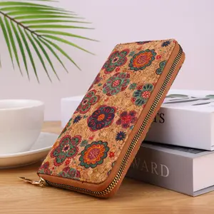 Women's Vegan Leather Long Wallet, Wood Grain Multi-Card Holder, Floral Print Handheld Coin Purse, Vintage Wooden Credit Card Case, Fashionable Practical Design