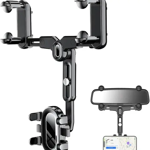 Rear View Mirror Phone Mount for [Truck & SUV], Anti-Shake Universal Car Phone Holder with 360° Rotation, Non-Blocking Driving Assistant Upgraded Four Corners Fixed Anti-Shake Multifunctional Design for iPhone 18 17 16 15 14 13 Pro Max