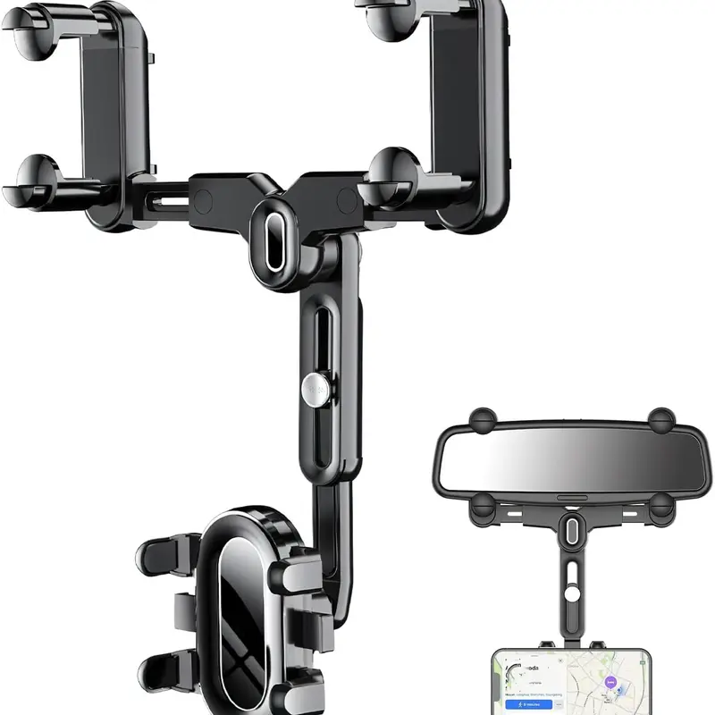 Rear View Mirror Phone Mount for [Truck & SUV], Anti-Shake Universal Car Phone Holder with 360° Rotation, Non-Blocking Driving Assistant Upgraded Four Corners Fixed Anti-Shake Multifunctional Design for iPhone 18 17 16 15 14 13 Pro Max