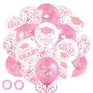 50-Piece Graduation Balloon Set with Pink & White Congrats Grad for Class of 2026 Party Decorations