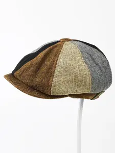 Men's Herringbone Tweed News Cap Classic Vintage Gatsby Lvy Cabbie Hat Flat Beret Cap