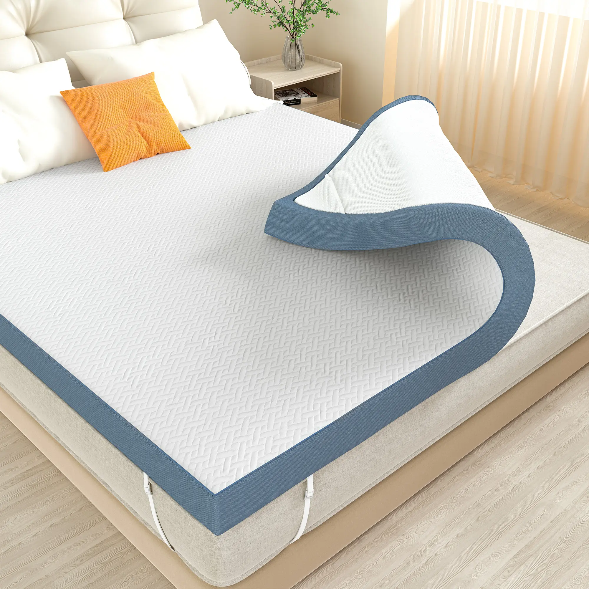 4-Inch Extra Firm Mattress Topper King Size – Dual-Layer Gel Memory Foam with Flippable Firmness, Cooling Ice Silk Cover, CertiPUR-US Certified, Anti-Slip & Machine Washable