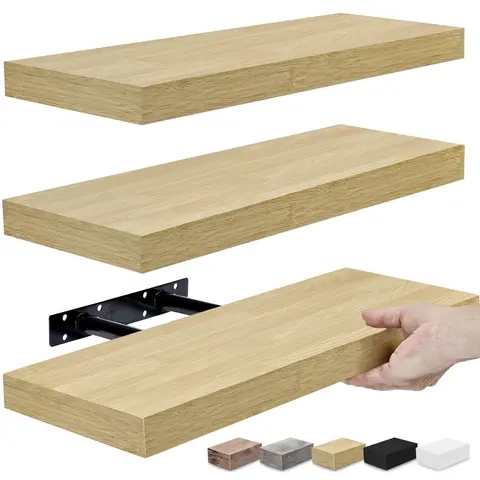 Sorbus Wall-Mounted Floating Shelves Set - 16in Metal Frame, 3 Hanging Wooden Shelves & MDF Platform, Wall Mount Design, Rectangle Bookshelf Storage for Organizing Bathroom, Living Room Home Decor