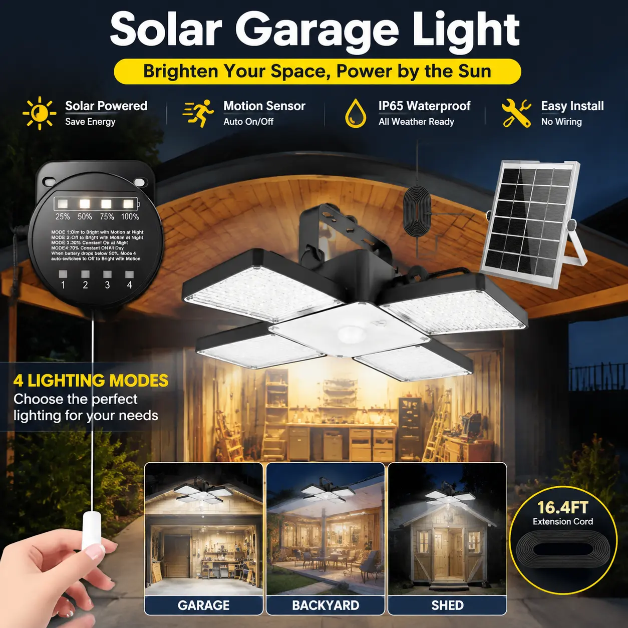 Solar Powered Irregular Chandelier, Outdoor-Indoor Pendant Light with 4 Lighting Modes, Rope Pull & Button Switch, Flood Spot Light for Garden, Patio, Holiday Decor