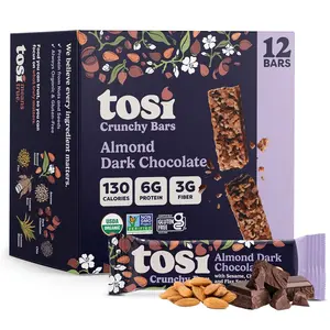 Tosi Almond Dark Chocolate Nut Bars – 12 Vegan, Gluten & Soy-Free Snack Bars, 6g Protein, Low Sugar, Keto-Friendly, Omega-3 Boost